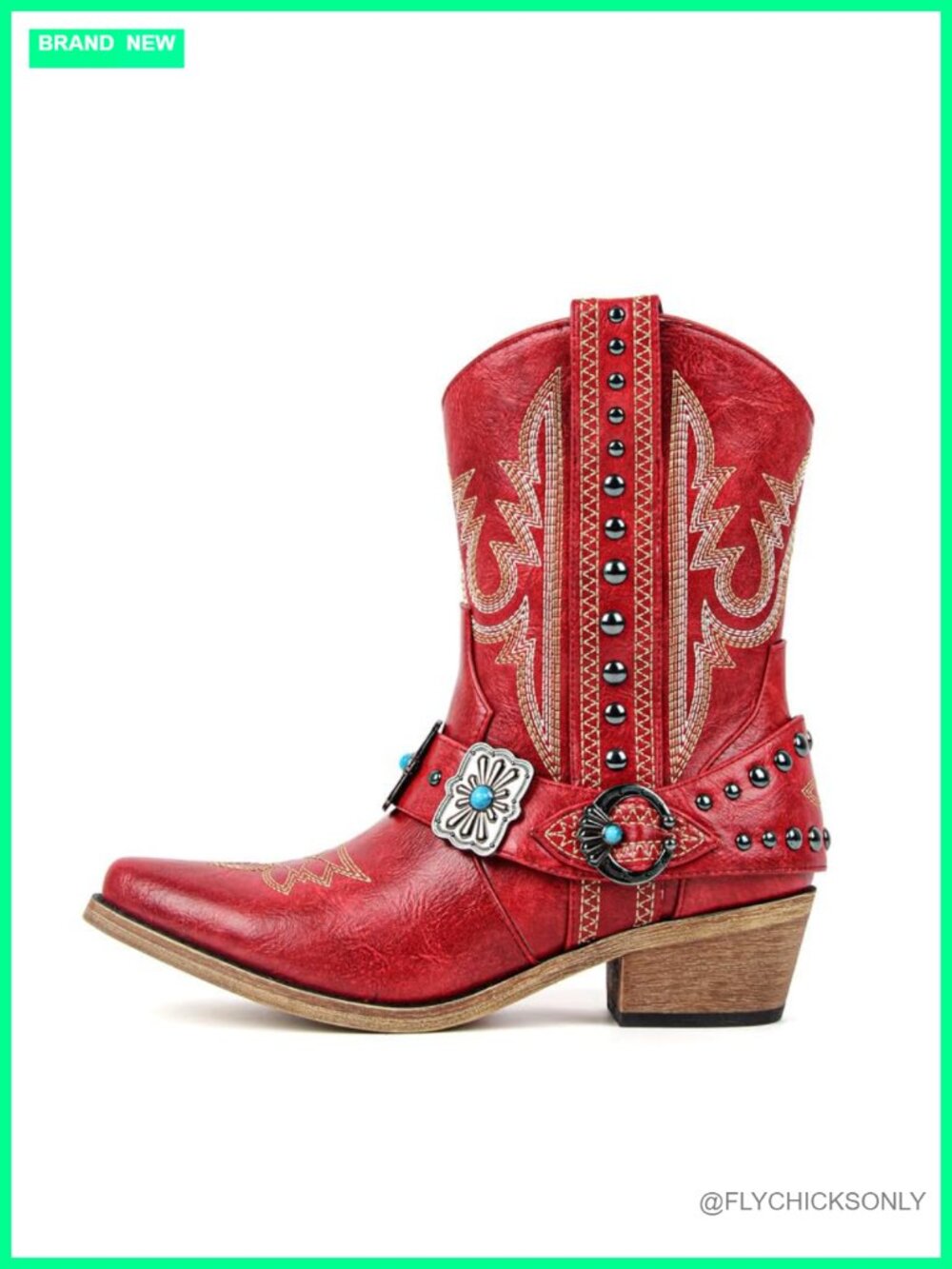 Faux Leather Cowgirl Western Ankle Boots Pointed Toe Block Heel